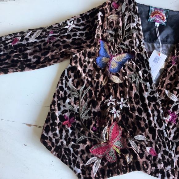 NWT Johnny Was Penelope Leopard Velvet Butterfly Embroidered Bolero Jacket S - Picture 8 of 16